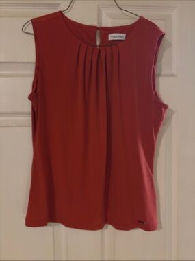 Calvin Klein Sleeveless Pleated Front Camisole in Rust